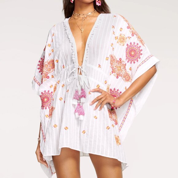 NWT Ramy Brook Embroidered Ulani Coverup Mini Dress In Embellished White - XS - Picture 1 of 6